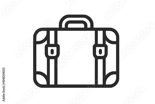 Minimalist outline icon of a rectangular suitcase with handle and straps