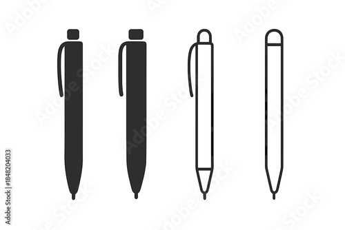Four writing pen icons in solid and outline styles