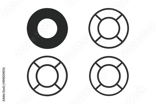 Set of lifebuoy and ring icons in solid and outline styles