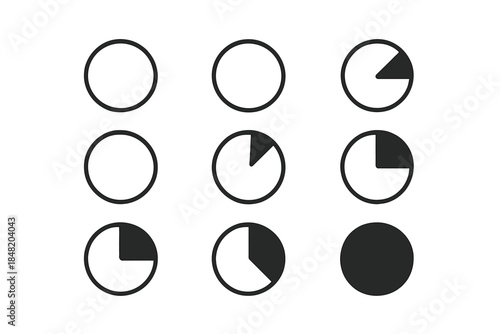 Nine circle progress indicators showing various percentage completion levels