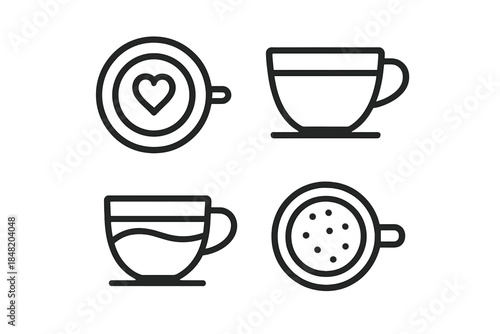 Four coffee cups icons on a dark background