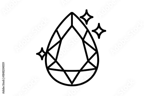 Outline icon of a pear cut gemstone with sparkling accents