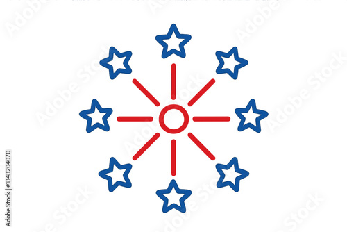 Vibrant abstract firework burst with glowing stars and central circular element