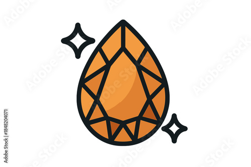 Faceted orange teardrop gem with bright sparkle accents