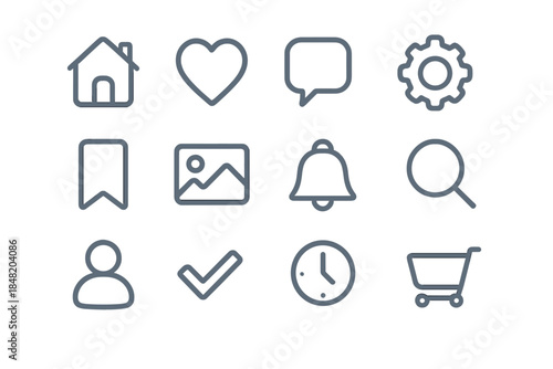 Basic outline icons for mobile application user interface navigation elements