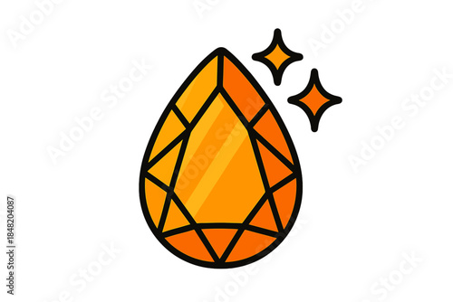 Shiny orange teardrop gemstone icon with sparkle accents