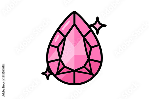 Pink teardrop shaped gemstone with bright sparkling highlights