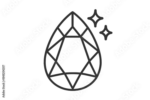 Faceted pear shaped gemstone outline with sparkle icons