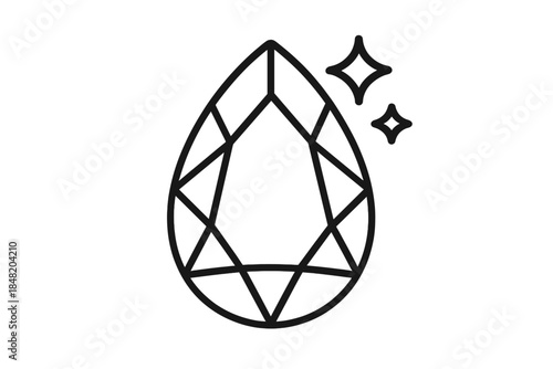 Pear cut gemstone outline icon featuring a sparkle effect