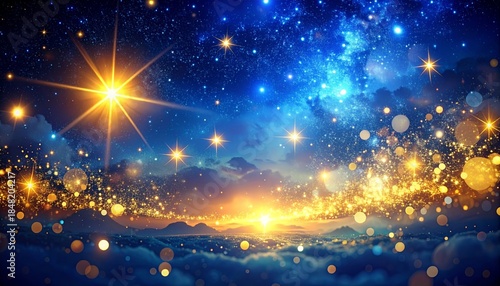 Magical Night Sky with Sparkling Golden Glow
