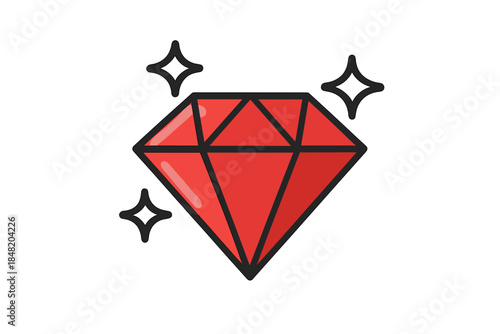 Shiny red gemstone icon featuring bright sparkle accents