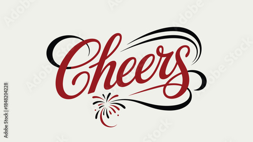Stunning Cheers typography with elegant red and black swirls