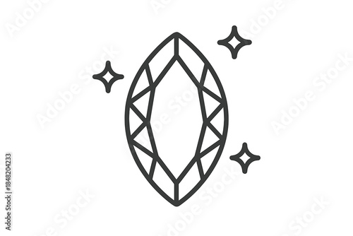 Marquise cut gemstone outline icon featuring elegant sparkle accents