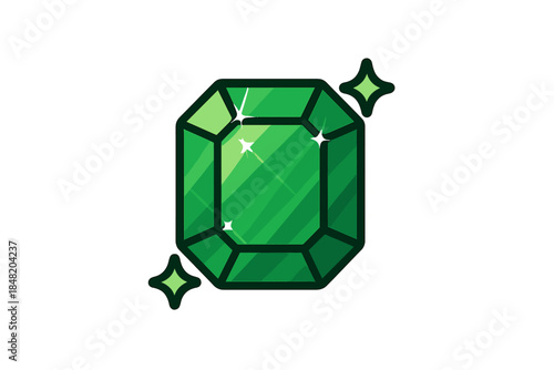Emerald gemstone icon with sparkling highlights and facets