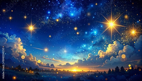 Celestial Night Landscape with Twinkling Stars