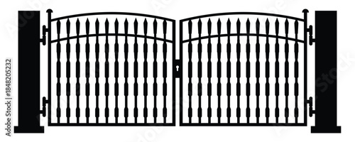 Vintage Style Iron Gate with Lock Mechanism, Ornamental Black Iron Gate.