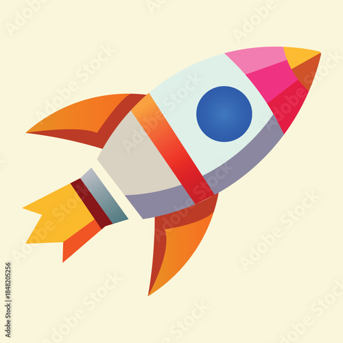 Colorful Space Rocket Icon for Kids Cartoon Galaxy and Future Technology Design