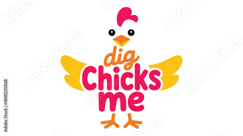 Colorful cartoon chicken with dig chicks me text
