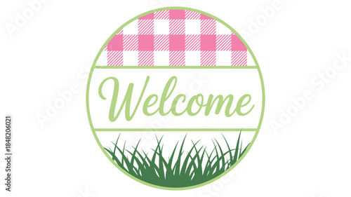 Vibrant welcome sign with pink and green colors for home decor