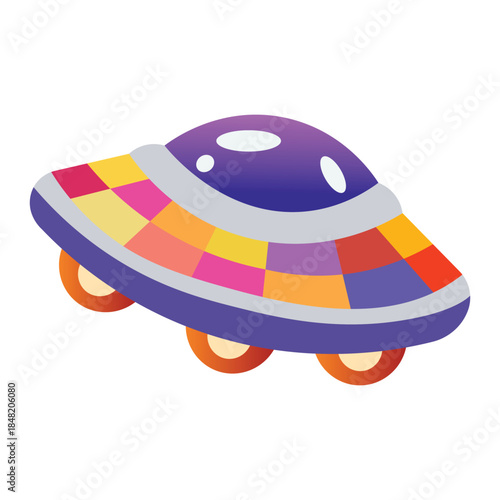 Colorful UFO Flying Saucer Icon for Kids Cartoon Space and Alien Theme