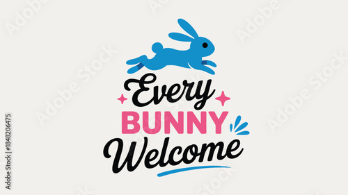 Colorful Easter bunny welcome sign with playful design