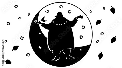Dramatic Silhouette of Sir John Falstaff Wielding a Magical Spell, Evoking Classic Literature and Fantasy Theatre for Storybook Illustrations