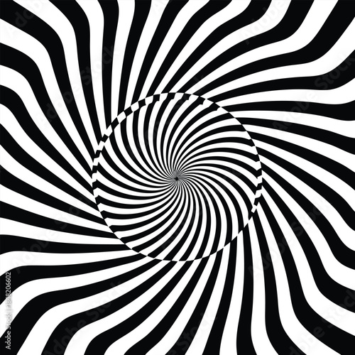 Black and white radial spiral pattern with circular frame Keywords: optical illusion, spiral, radial, black and white, pattern, abstract, hypnotic