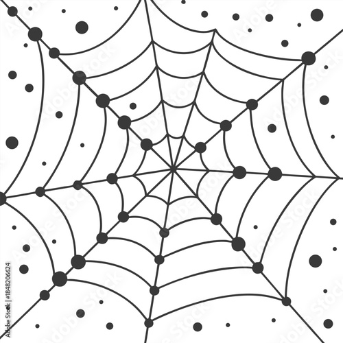 Black and white spider web with dots on a white background Keywords: abstract, art, black and white, spider web, spider, insect, nature, pattern