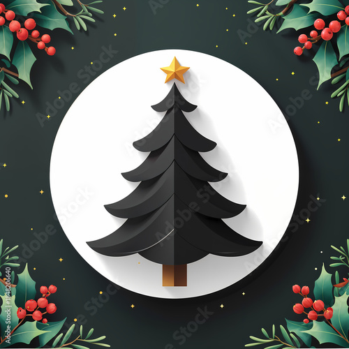 Christmas tree silhouette icon isolated on white