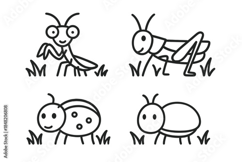 Cute cartoon bugs in grass illustration
