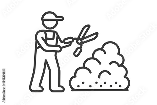 Gardener trimming bush with shears icon