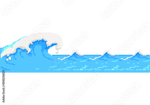 Stylized blue ocean wave rolling across the horizon, with foamy details and smooth curves, presented as a clean vector illustration evoking motion, energy, and coastal nature.