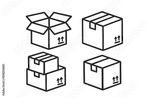 Set of stylized shipping boxes in isometric view