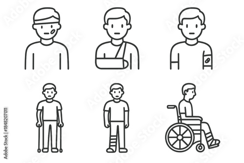 Injured people line icons