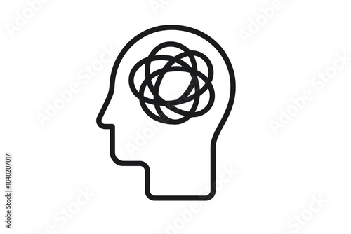 Abstract concept of tangled thoughts in a human head silhouette