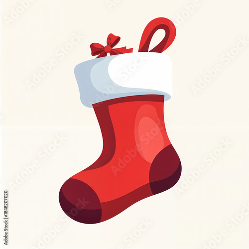 Red Christmas stocking icon isolated on white