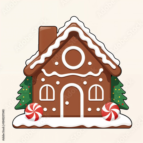 Gingerbread house Christmas cookie illustration isolated on white