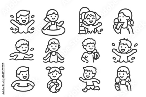 Children Enjoying Summer Activities Icons