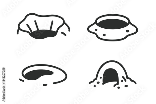 Set of Hole Icons on Dark Background
