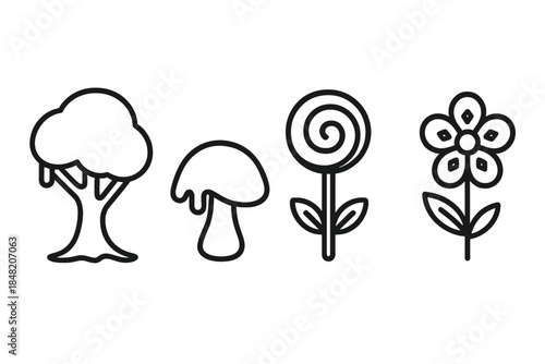 Simple Outline Icons of Nature Elements