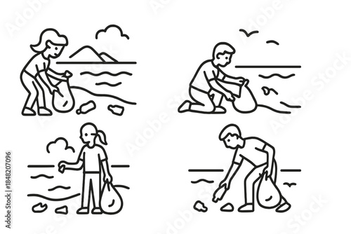 People cleaning up beach litter