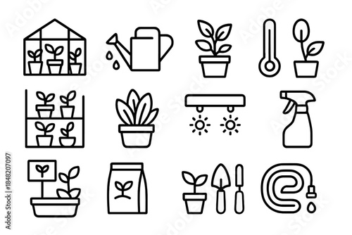 Gardening icon set on dark background