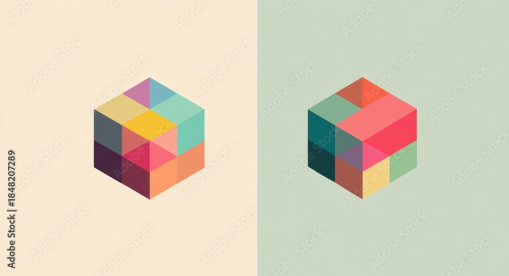 Obraz premium Chic Illustrations: Minimalist Abstract Designs Featuring Geometric Shapes in Vibrant Cool Hues
