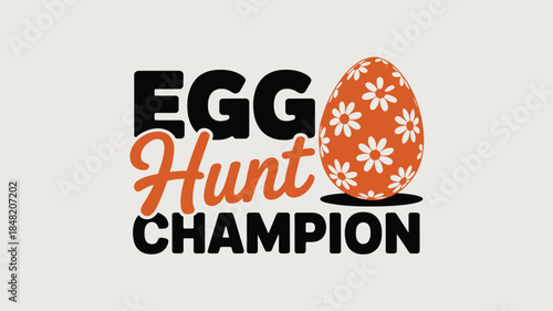 Egg hunt champion logo with decorative Easter egg and text