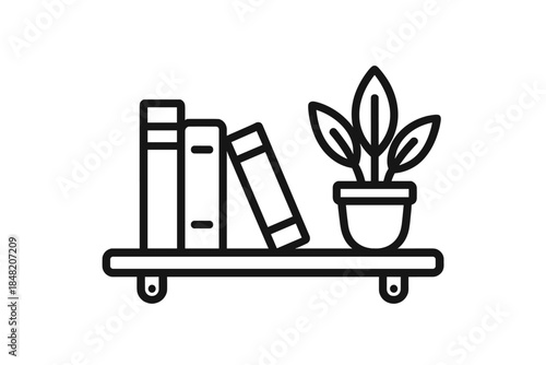 Icon of a bookshelf with books and a potted plant