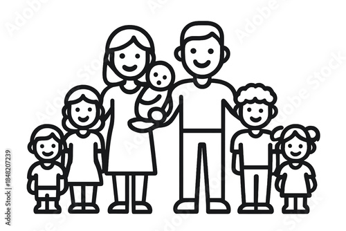 Family Icon with Two Parents and Four Children