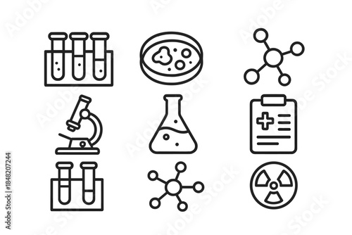 Science and Medical Icons on Dark Background