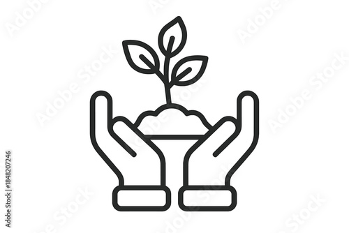Hands holding a plant sprout in soil