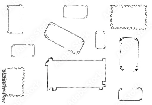 Hand Drawn Vector Doodle Border Frame Set, Black Ink Sketch Kit, Isolated Rectangular Box for Scrapbooking, Bullet Journal Decoration Utility Collection with Copy Space

