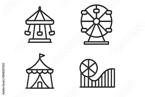 Amusement park icons set on dark background